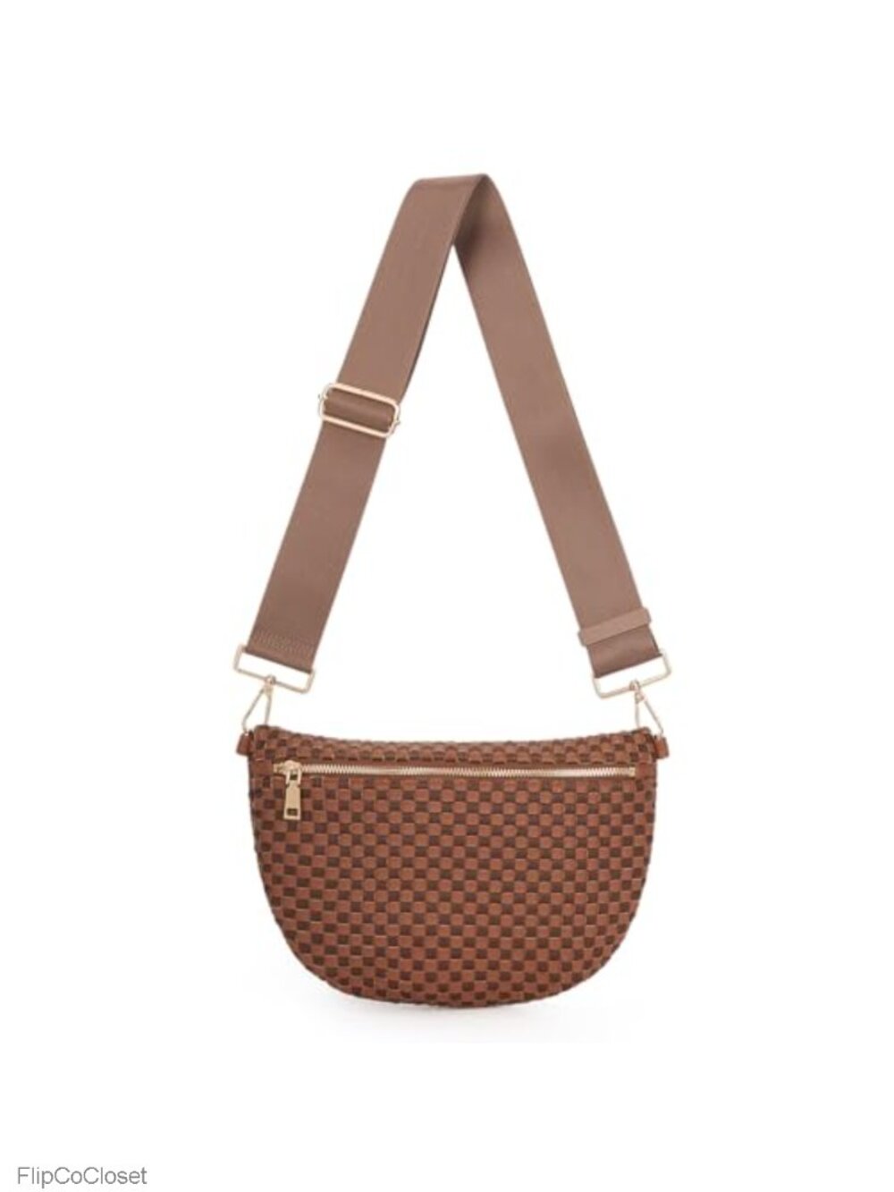 Woven Faux Leather Crossbody Sling Bag Checkered Wide Strap